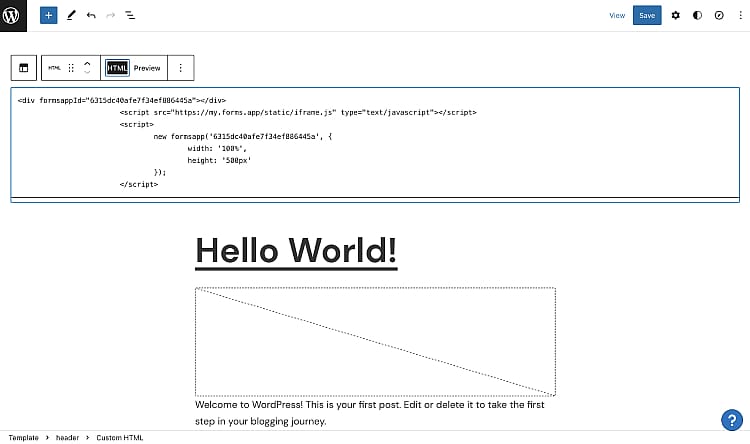 Using your embed code on a WordPress website